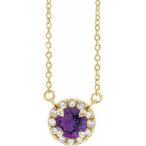 14K Yellow 5.5 mm Natural Amethyst 1/10 CTW Natural Diamond 16" Necklace Siddiqui Jewelers