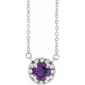 14K White 5 mm Natural Amethyst & 1/10 CTW Natural Diamond 18" Necklace Siddiqui Jewelers