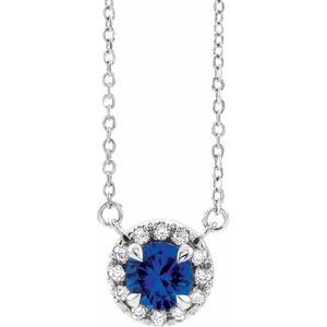 14K White 3 mm Lab-Grown Blue Sapphire & .03 CTW Natual Diamond 16" Necklace Siddiqui Jewelers