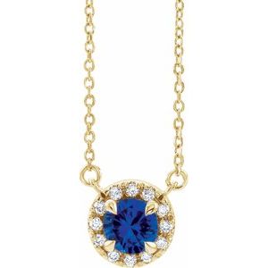14K Yellow 4 mm Lab-Grown Blue Sapphire & .05 CTW Natural Diamond 18" Necklace Siddiqui Jewelers