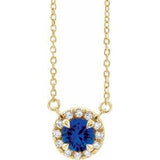 14K Yellow 3 mm Lab-Grown Blue Sapphire & .03 CTW Natural Diamond 16" Necklace Siddiqui Jewelers