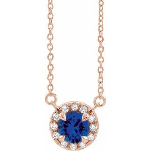 14K Rose 5.5 mm Natural Blue Sapphire 1/10 CTW Natural Diamond 16" Necklace Siddiqui Jewelers