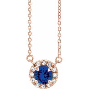 14K Rose 4.5 mm Natural Blue Sapphire & .05 CTW Natural Diamond 16" Necklace Siddiqui Jewelers