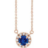 14K Rose 6.5 mm Natural Blue Sapphire & 1/6 CTW Natural Diamond 16" Necklace Siddiqui Jewelers