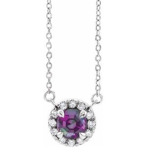 14K White 3 mm Lab-Grown Alexandrite & .03 CTW Natual Diamond 16" Necklace Siddiqui Jewelers