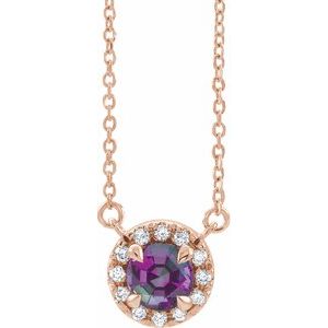 14K Rose 4 mm Lab-Grown Alexandrite & .05 CTW Natural Diamond 18" Necklace Siddiqui Jewelers