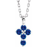 14K White Blue Sapphire Cross 16-18" Necklace - Siddiqui Jewelers