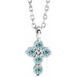 14K White Aquamarine Cross 16-18" Necklace - Siddiqui Jewelers