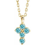 14K Yellow Blue Zircon Cross 16-18" Necklace - Siddiqui Jewelers