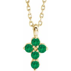 14K Yellow Emerald Cross 16-18" Necklace - Siddiqui Jewelers