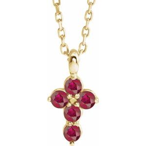 14K Yellow Chatham® Created Ruby Cross 16-18" Necklace - Siddiqui Jewelers