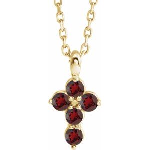 14K Yellow Mozambique Garnet Cross 16-18" Necklace - Siddiqui Jewelers