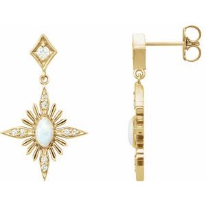14K Yellow Australian Opal & 1/6 CTW Diamond Celestial Earrings - Siddiqui Jewelers