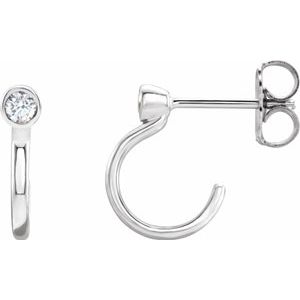 14K White .06 CTW Diamond Bezel-Set Hoop Earrings - Siddiqui Jewelers