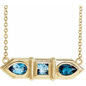 14K Yellow Blue Multi-Gemstone Geometric Bar 18" Necklace - Siddiqui Jewelers