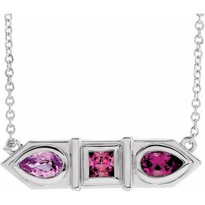14K White Pink Multi-Gemstone Geometric Bar 18" Necklace - Siddiqui Jewelers