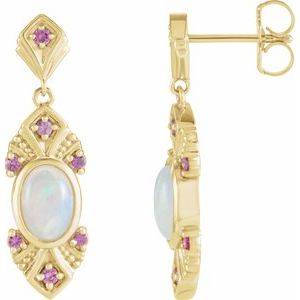 14K Yellow Ethiopian Opal & Pink Sapphire Vintage-Inspired Earrings - Siddiqui Jewelers