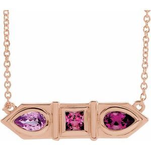 14K Rose Pink Multi-Gemstone Geometric Bar 16" Necklace - Siddiqui Jewelers