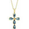 14K Yellow Aquamarine Cross 16-18" Necklace - Siddiqui Jewelers