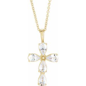 14K Yellow Sapphire Cross 16-18" Necklace - Siddiqui Jewelers