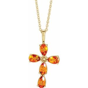 14K Yellow Citrine Cross 16-18" Necklace - Siddiqui Jewelers