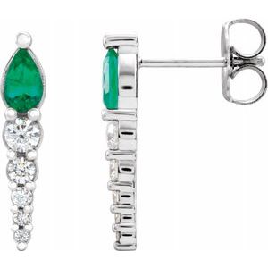 14K White Emerald & 1/4 CTW Diamond Earrings - Siddiqui Jewelers