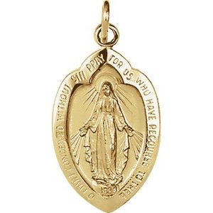14K Yellow 18x12 mm Oval Miraculous Medal Pendant  -Siddiqui Jewelers