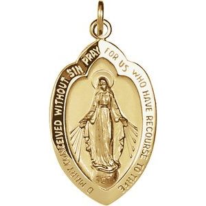 14K Yellow 20x13 mm Oval Miraculous Medal Pendant  -Siddiqui Jewelers