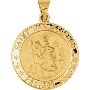 14K Yellow 22 mm Hollow Round St. Christopher Medal - Siddiqui Jewelers