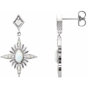 14K White Australian Opal & 1/6 CTW Diamond Celestial Earrings - Siddiqui Jewelers