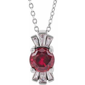 14K White Chatham® Lab-Created Ruby & 1/6 CTW Diamond 16-18" Necklace - Siddiqui Jewelers