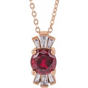 14K Rose Chatham® Lab-Created Ruby & 1/6 CTW Diamond 16-18" Necklace - Siddiqui Jewelers