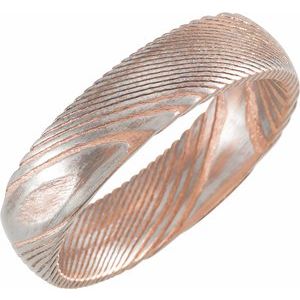 18K Rose Gold PVD Damascus Steel 6 mm Patterned Half Round Band Size 11 - Siddiqui Jewelers