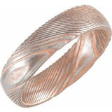 18K Rose Gold PVD Damascus Steel 6 mm Patterned Half Round Band Size 7.5 - Siddiqui Jewelers
