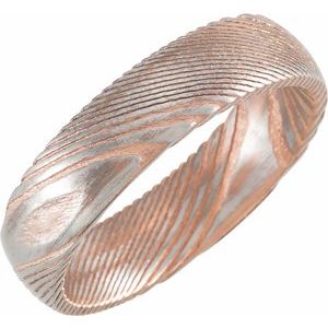 18K Rose Gold PVD Damascus Steel 6 mm Patterned Half Round Band Size 7.5 - Siddiqui Jewelers