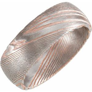 18K Rose Gold PVD Damascus Steel 8 mm Patterned Half Round Band Size 9 - Siddiqui Jewelers