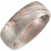 18K Rose Gold PVD Damascus Steel 8 mm Patterned Half Round Band Size 11.5 - Siddiqui Jewelers