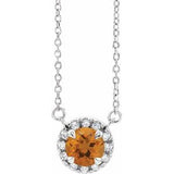 14K White 3 mm Natual Citrine & .03 CTW Natual Diamond 16" Necklace Siddiqui Jewelers