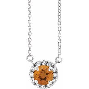 14K White 3.5 mm Natural Citrine & .03 CTW Natural Diamond 18" Necklace Siddiqui Jewelers