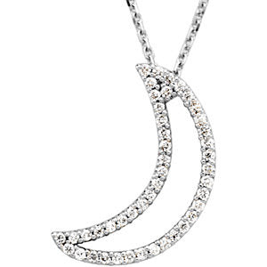 14K White 1/5 CTW Diamond Crescent Moon 16" Necklace - Siddiqui Jewelers