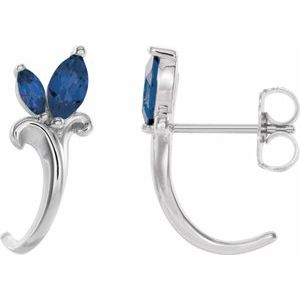 14K White Blue Sapphire Floral-Inspired J-Hoop Earrings - Siddiqui Jewelers