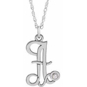 Sterling Silver .02 CT Diamond Script Initial A 16-18" Necklace - Siddiqui Jewelers