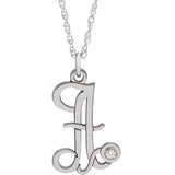 14K White .02 CT Diamond Script Initial A 16-18" Necklace - Siddiqui Jewelers