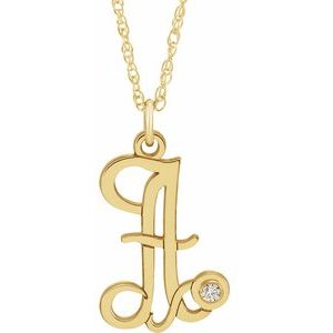 14K Yellow Gold-Plated .02 CT Diamond Script Initial A 16-18" Necklace - Siddiqui Jewelers