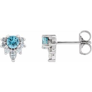 14K White Blue Zircon & 1/6 CTW Diamond Earrings - Siddiqui Jewelers