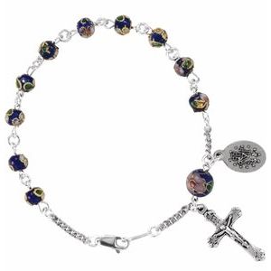 Sterling Silver Cobalt Cloisonné Rosary 7 1/2" Bracelet - Siddiqui Jewelers