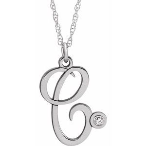Sterling Silver .02 CT Diamond Script Initial C 16-18" Necklace - Siddiqui Jewelers