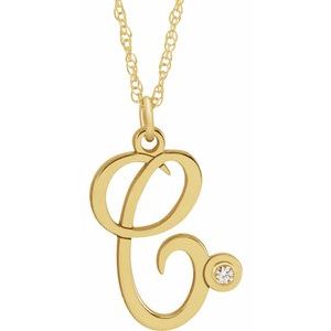 14K Yellow Gold-Plated .02 CT Diamond Script Initial C 16-18" Necklace - Siddiqui Jewelers