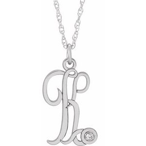 Sterling Silver .02 CT Diamond Script Initial K 16-18" Necklace - Siddiqui Jewelers