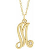 14K Yellow .02 CT Diamond Script Initial M 16-18" Necklace - Siddiqui Jewelers